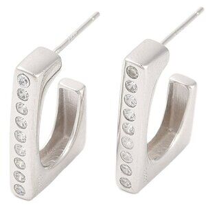 925 Sterling Silver Micro Pave Clear CZ Stud Earrings, Rectangle 20X4mm